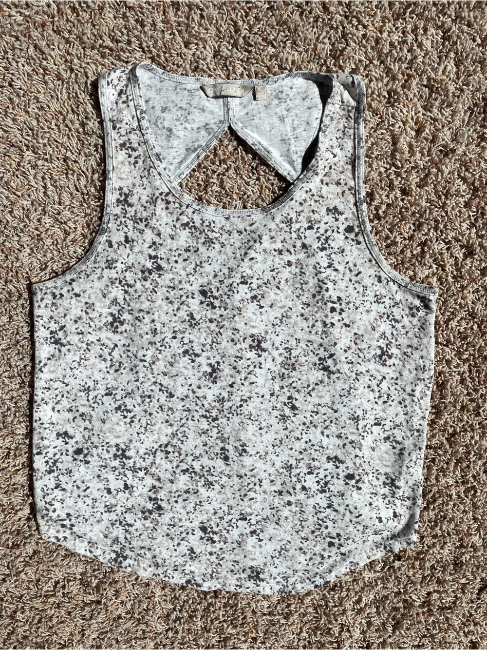 Athleta Cutoit Sleek Speckled Gray White Cream Tank Top Women Size L Active Yoga